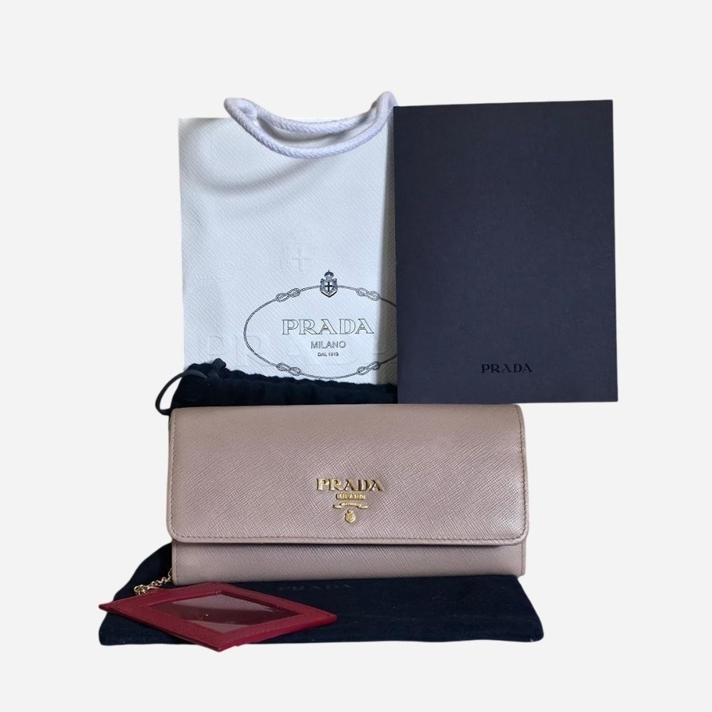 Prada Saffiano Pink And Red Wallet With Card Holder